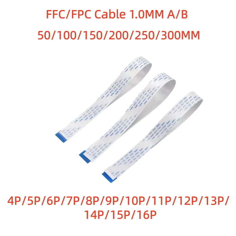 10PCS FPC FFC Cable Ribbon Flexible Flat 1.0mm Pitch Multiple Options in Length from 50mm to 400mm Various Pin Counts 4P-16P