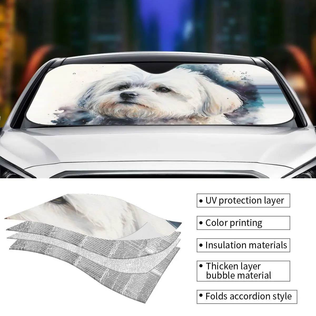 Maltese Dog Art Sunshade Windscreen Car Front Windshield Window Sun Visor Accessories Covers - view 4