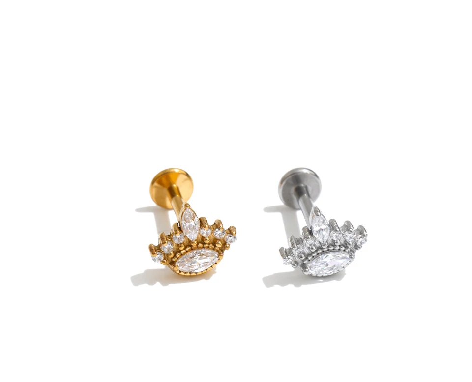 Yhpup 1 Stück 316 Edelstahl Zirkonia Flache Ohrringe 18K PVD-Beschichtung Zarter Trendiger Kleiner Piercing-Schmuck Großhandel – Detail 3