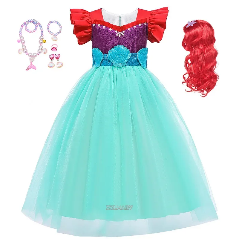 Sirena Ariel Principessa Ragazza Abito Costumi Cosplay per Bambini Festa Neonata Sirena Vestire Set Bambini Abbigliamento Halloween