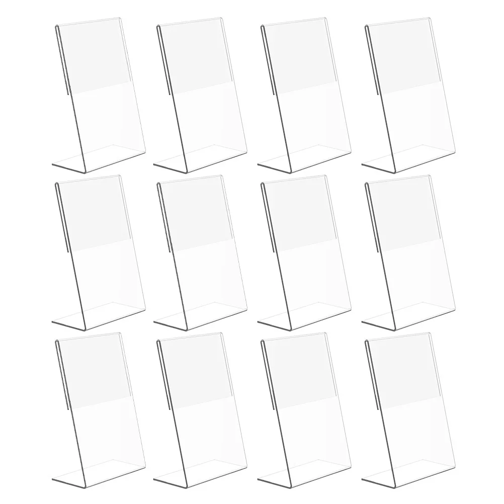 12pçs suportes de sinal acrílico transparente, molduras de números de mesa transparentes, expositores de cartão de menu para casamento, restaurante, conferência