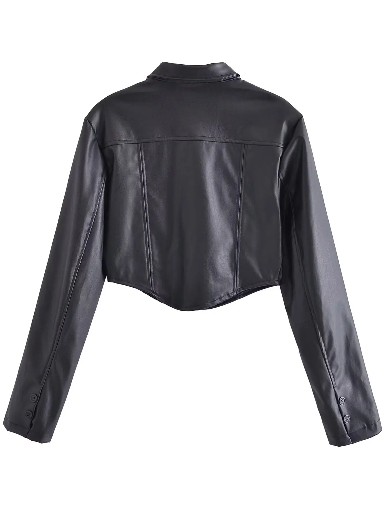 Black PU Leather Crop Jacket Street Wear Punk Style Womens Coats Long Sleeve Turn-Down Zipper Short Jacket 2022 Fashion Coat