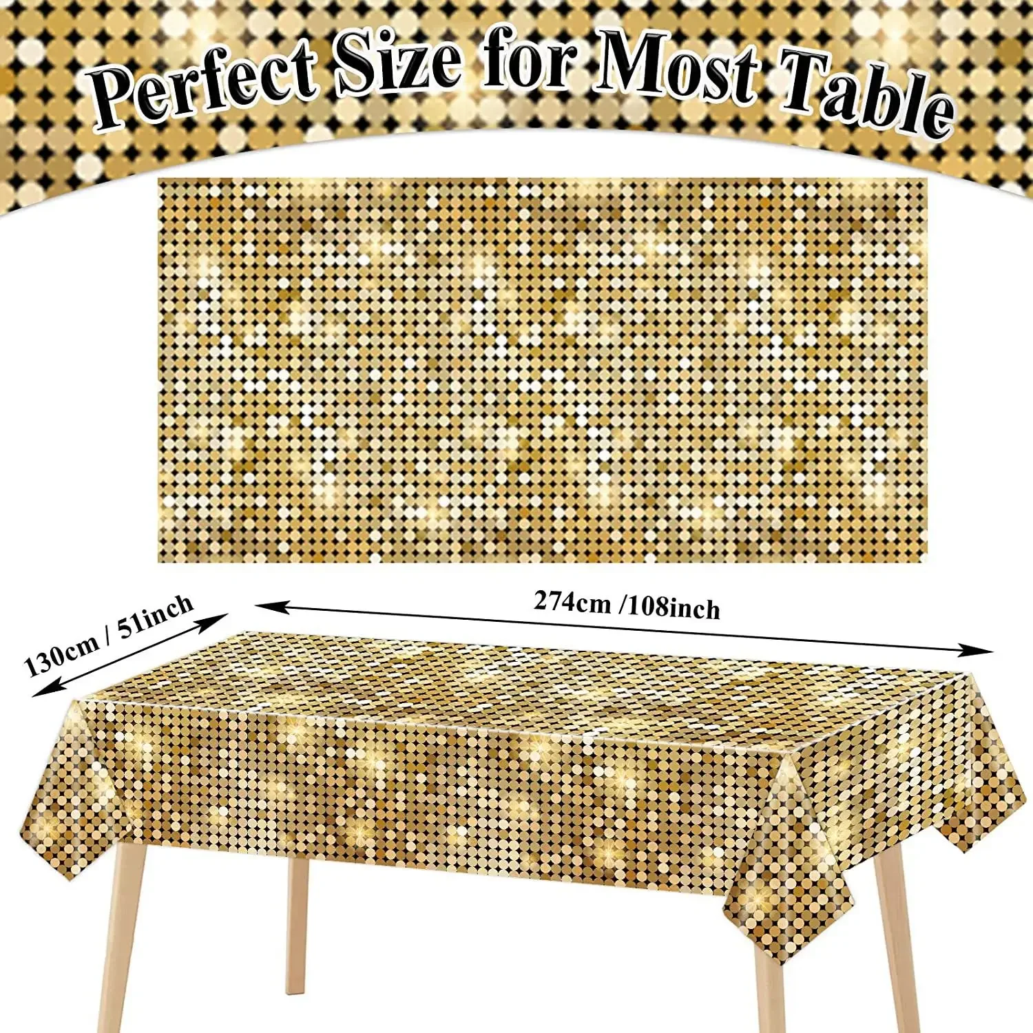 Golden Plastic Tablecloth Las Vegas Casino Theme Birthday 70s 80s 90s Disco Party Decoration Gold Dot Table Cover Wedding Favor