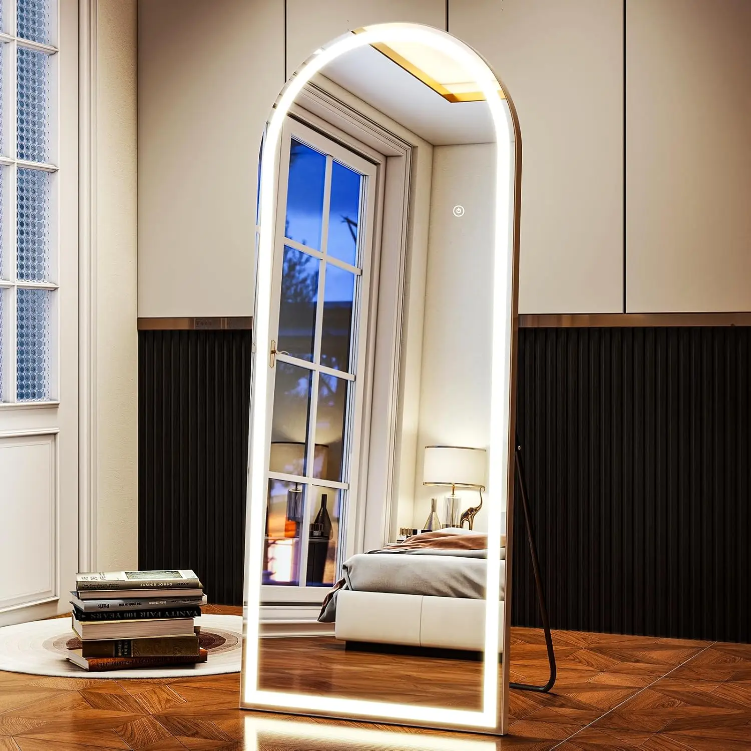 

LED Full Length Mirror with Adjustable Brightness, Touch Screen, Anti-Fog, Wall Mount or Freestanding for Home Use