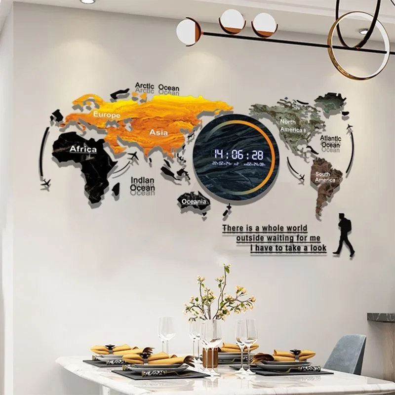 160*73 no light Wholesale large Acrylic Home Decor decoration hanging watch World Map Wall Clock dropshipping products