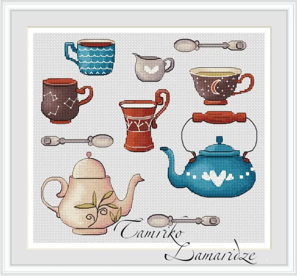 DIY needle Embroidered 14-coffee cup and pot 35-33 Cross Stitch Set Counted Cross Stitch Kit  28ct 14ct 32ct Metallic aida