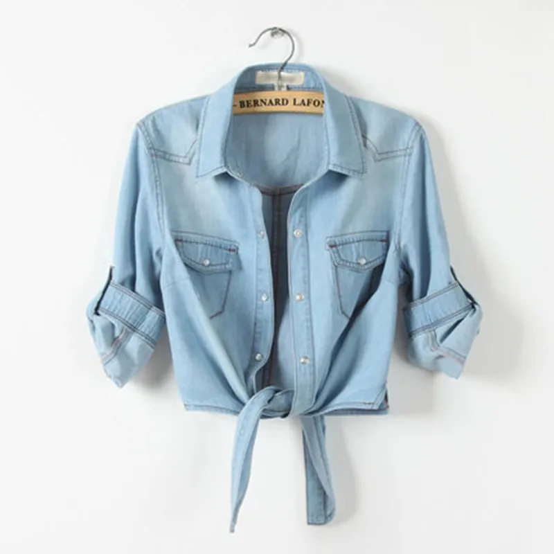 

2025 Summer New Women's Korean Style Tie-front Denim Lightweight Sun Protection Shrug Shirt - Plus Size Girls Short Jacket