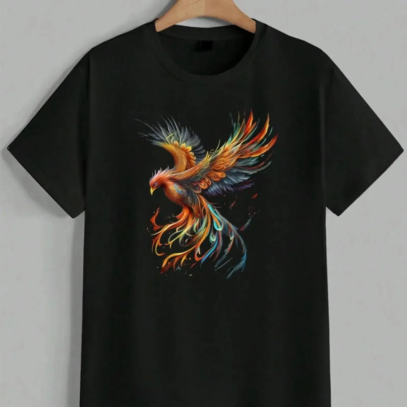Colorful Phoenix T Shirt Flame Bird Wings Streetwear Casual Image 1 of 4 vintage Washed fashion streetwear Stretched Soft