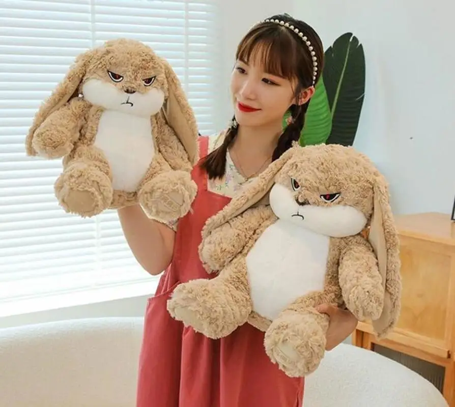 

30-60 см Angry Rabbit, большой размер, плюшевая игрушка с длинными ушками, милое животное, плюшевая кукла Kawaii, мягкая модель, декор комнаты, подарки на день рождения