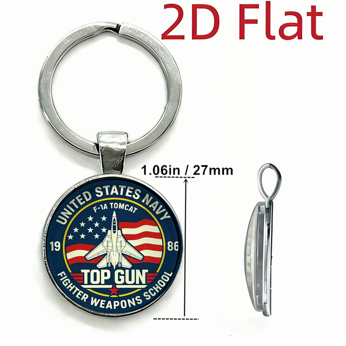 1PC US Navy Top Gun Keychain F-14A Tomcat Fighter Jet Glass Dome Keyring Aviation Military Gift for Pilots & Top Gun Movie Fans