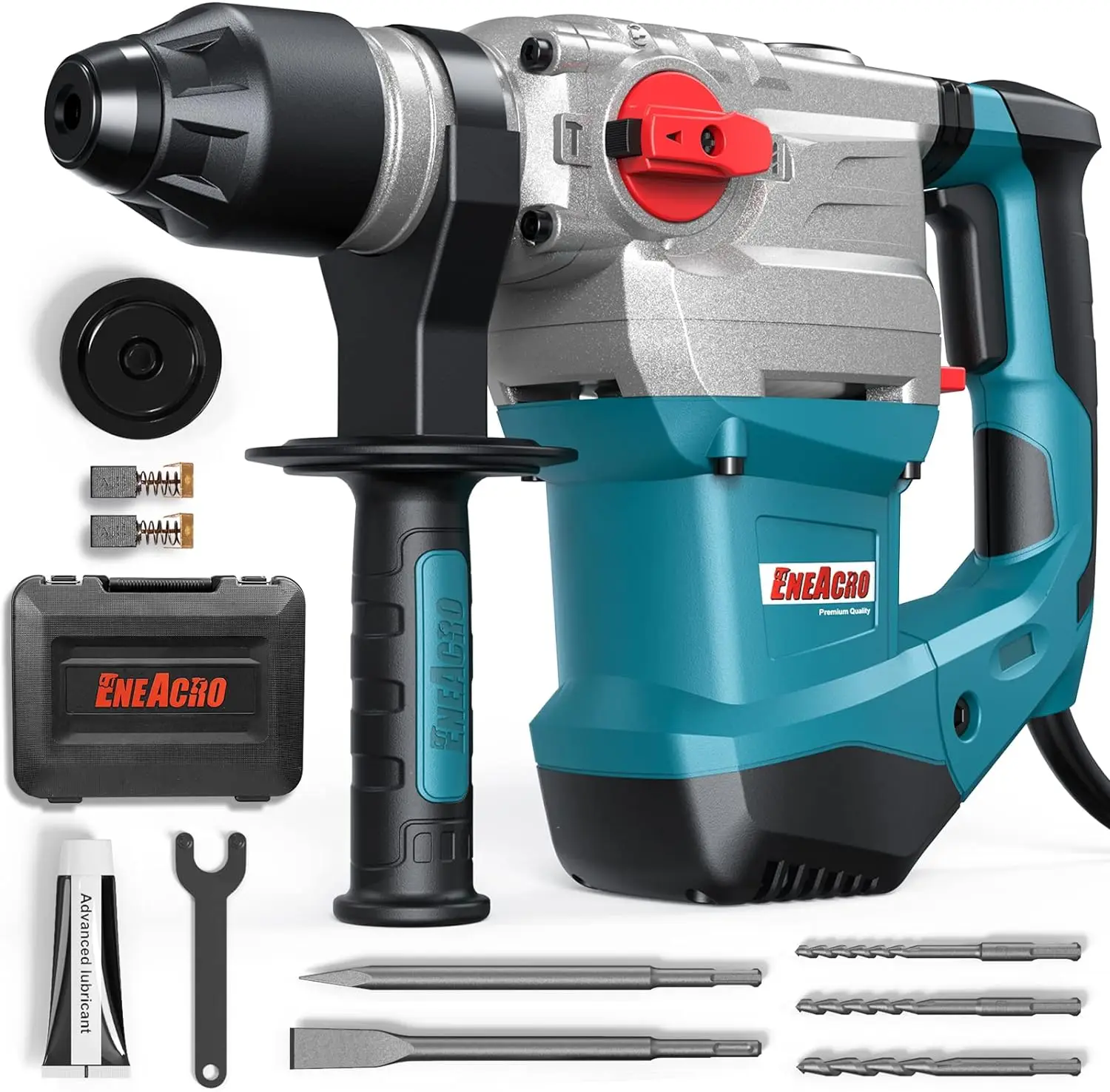  1-1/4 Inch 13 Amp Heavy Duty Rotary Hammer Drill, Safety Clutch 4 Functions with Vibration Control Including Grease