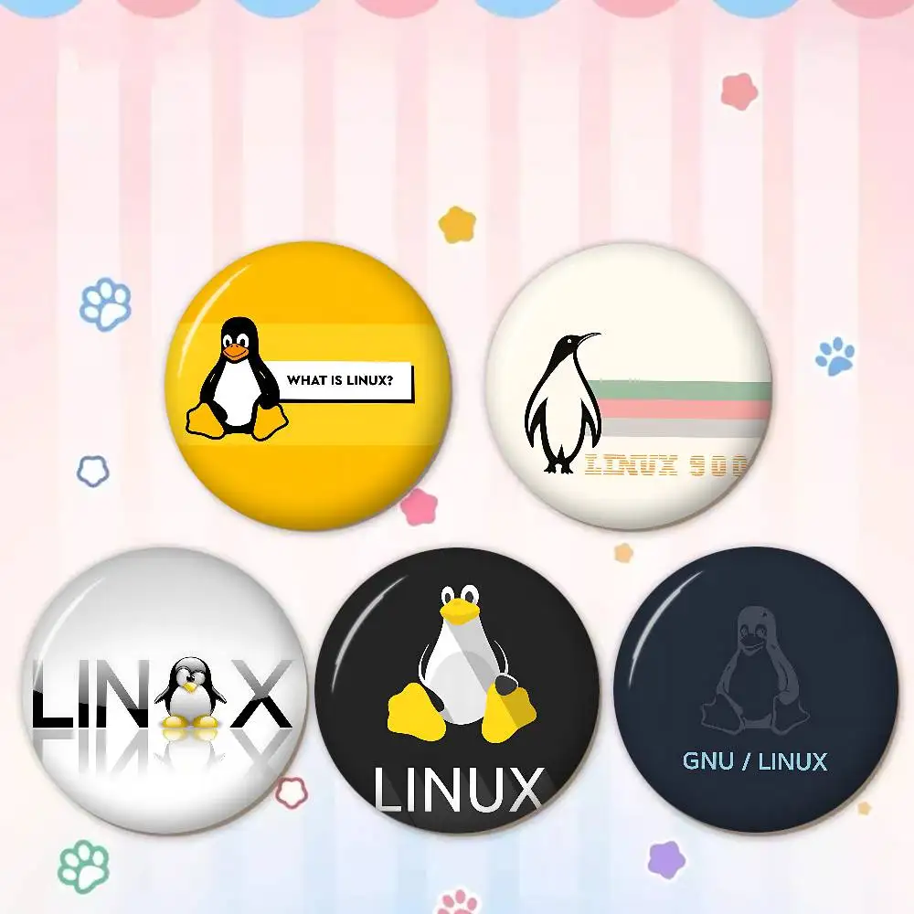 Linux Operating System Tux Penguin Creative Pins Funny Faces Round Snap-in Brooch Badge Backpack Hat Accessories Jewelry Gifts