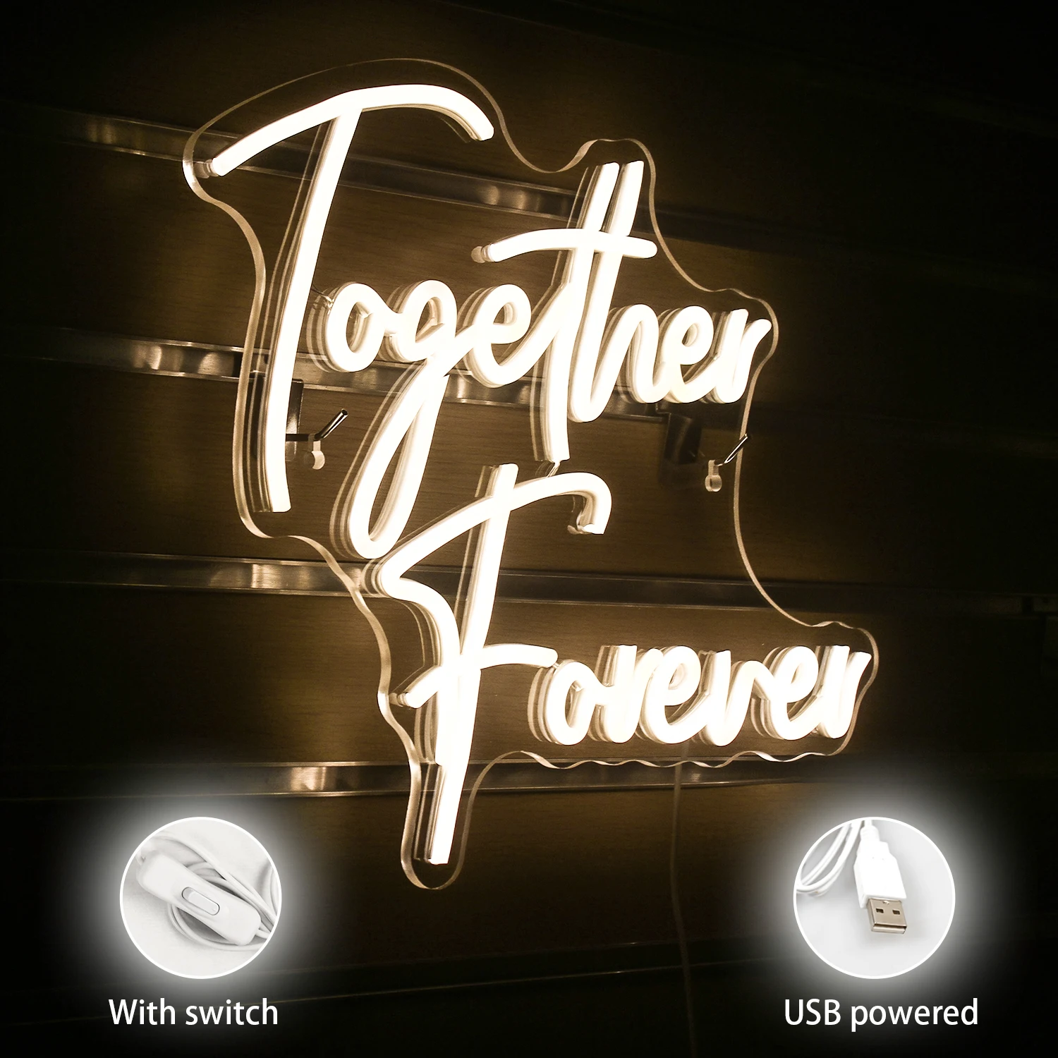 Imagem -02 - Juntos Forever Neon Sign para Decoração de Parede Festa de Casamento Aniversário Noivado Room Art Lâmpadas Led Usb