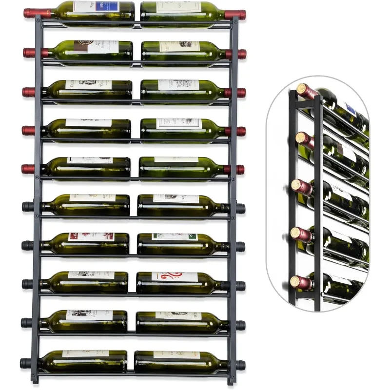 Wall Mounted Wine Rack: Wall Mounted Wine Rack for 20 Bottle Display - Black Metal Wine Storage Organizer, 3.4 Feet