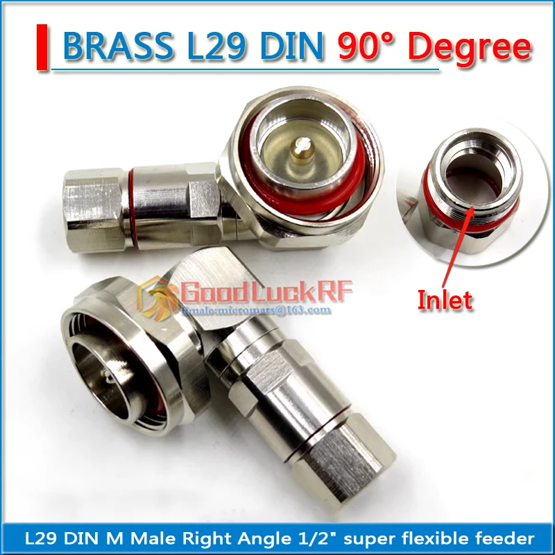 

L29 Din Male right angle 90 degree Clamp Solder 1/2" super flexible feeder RF connector 50-9 Standard Andrew Brass Coaxial