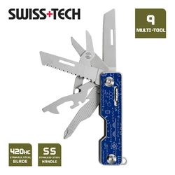 SWISS TECH 9 In 1 Multitools Pocket Tourist Knife Folding Scissors Portable EDC Cutter Tools Outdoor Survive Hiking Camping Gear
