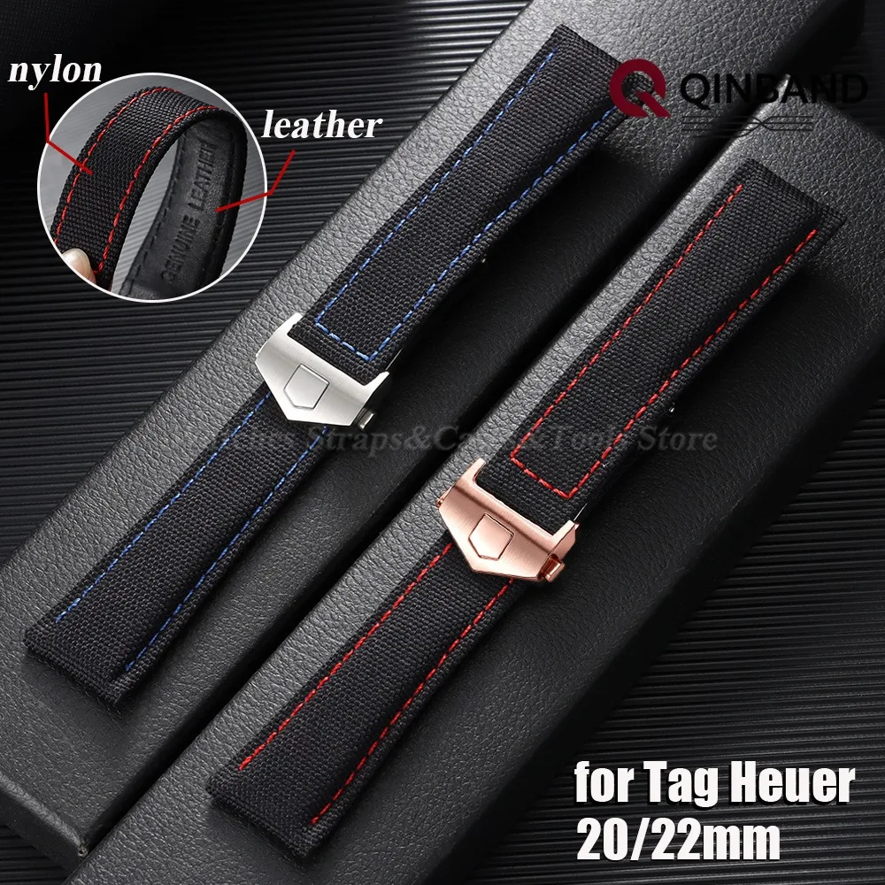 20mm 22mm Canvas Nylon Leder Uhrenarmband mit Faltschließe für Tag Heuer CARRERA AQUARACER Herrenuhren Armbänder