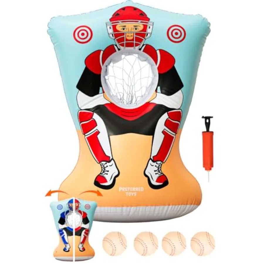 

Надувная бейсбольная мишень для игры в бейсбол для детей от 3 лет - двусторонняя игра для метания с 4 мягкими мячами - для использования в помещении и на улице