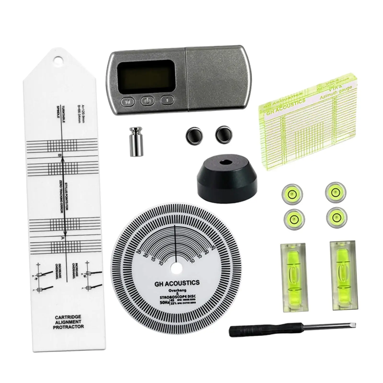 Plattenspieler-Werkzeuge setzen Plattenspieler Phono Stylus Azimut Lineal Plattenspieler Patrone Ausrichtung Winkelmesser Matte Plattenspieler Zubehör