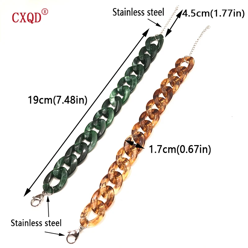 Vintage Stainless Steel Acrylic Thick Chain Bracelet Ladies Multicolor Charm Couple Wristband Jewelry Gift