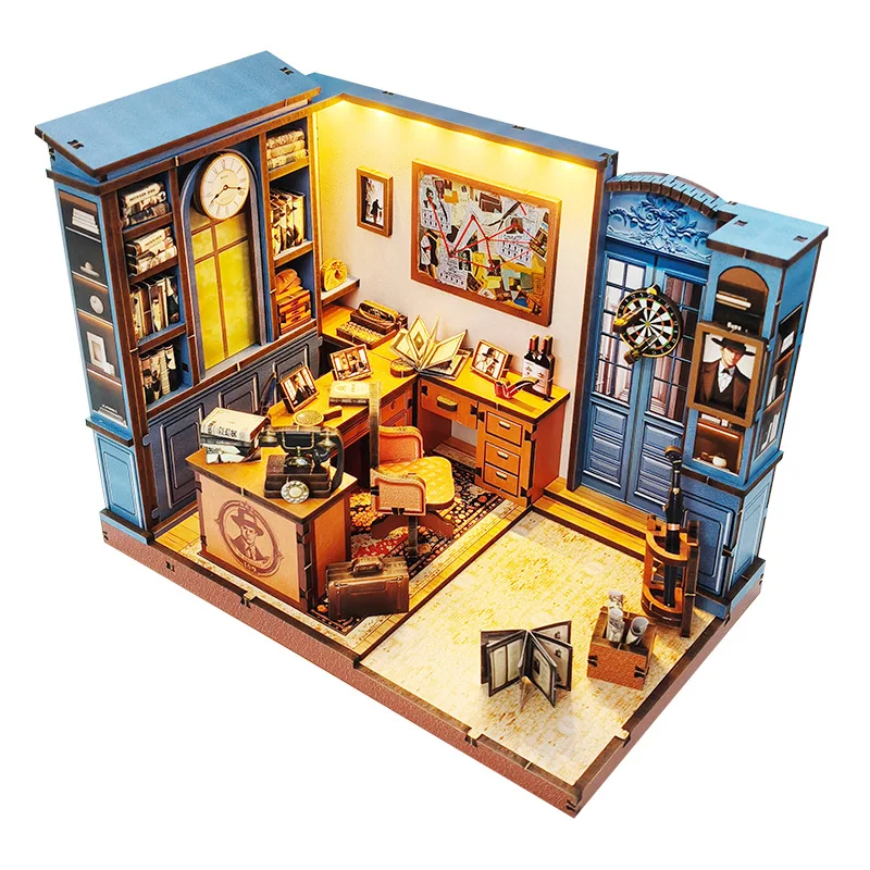 DIY Houten Miniatuur Bouwpakketten Detective Office Cottage Poppenhuizen Met Meubels Casa Poppenhuizen voor Vrienden Verjaardagscadeau