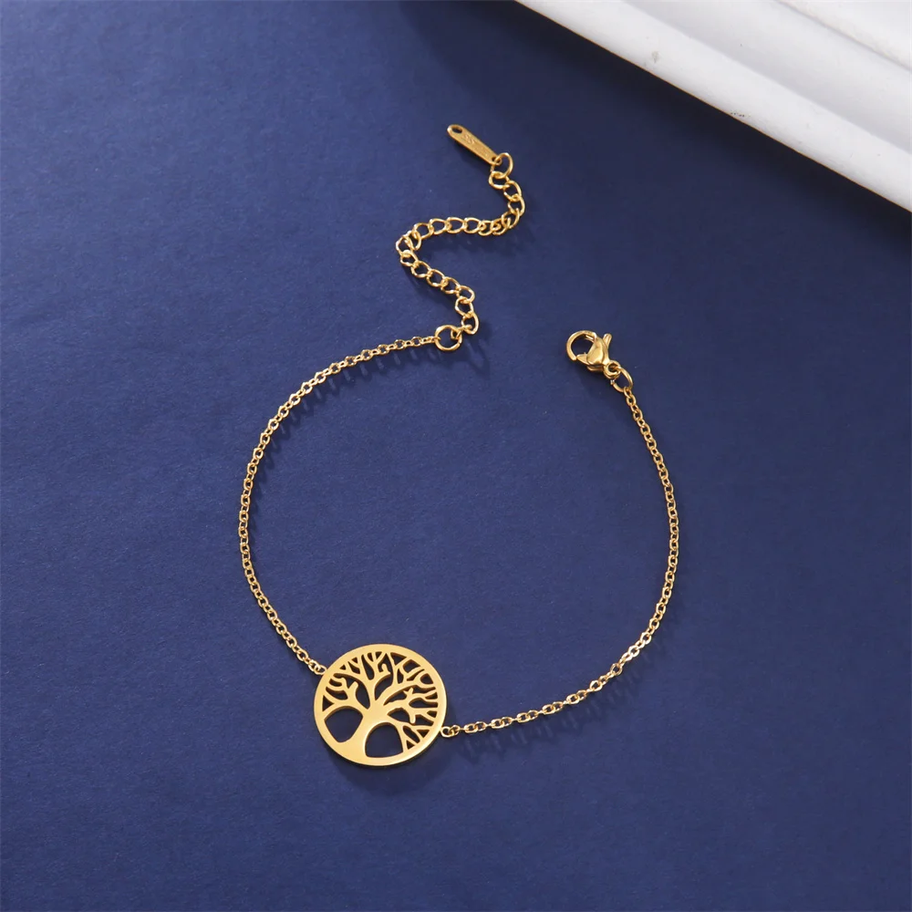 Tree of Life Bracelet for Women Charm Gold Plated Stainless Steel Bracelets 2023 Luxury Woman Jewelry pulseras para parejas