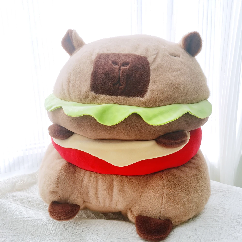 New Cute Hamburger Capybara Plush Stuffed Toy Simulation Hamburger Backpack Capybara Soft Children's Toy Birthday Gifts