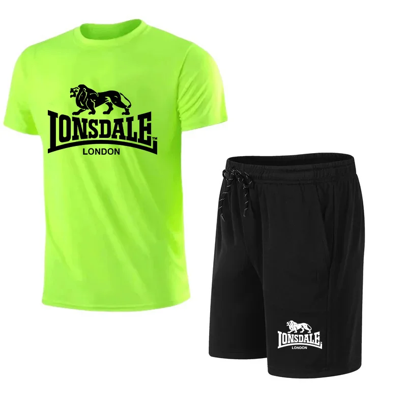 เสื้อยืดพิมพ์ลาย Lonsdale สำหรับผู้ชายชุดออกกำลังกายกางเกงวิ่งออกกำลังกายในยิมชุดกีฬาแฟชั่น