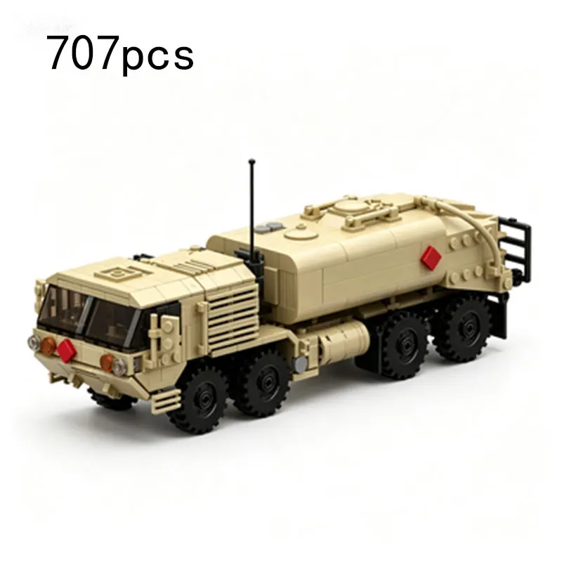 MOC 707PC Tanker Truck with Communication Antenna Model - Small Particle Assembly Blocks - Off-Road Vehicle Model Toy