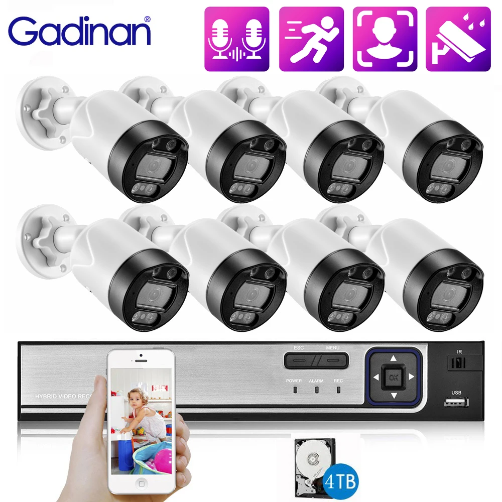 Gadinan 8CH POE NVR Security Camera System Kit 5MP Face Detection Two Way Audio IP Camera Human Detection CCTV Surveillance Set