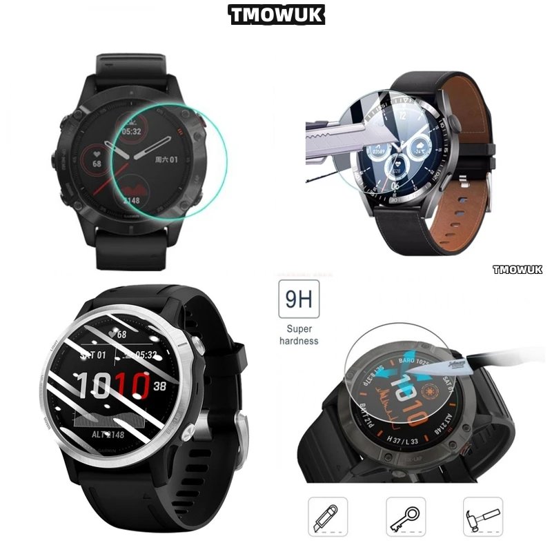 

For Garmin Fenix 6 6S 6X Pro Silver Tempered Glass Screen Protector Smart Watch HD Anti-Scratch 9H Hardness Durable Glass Cover