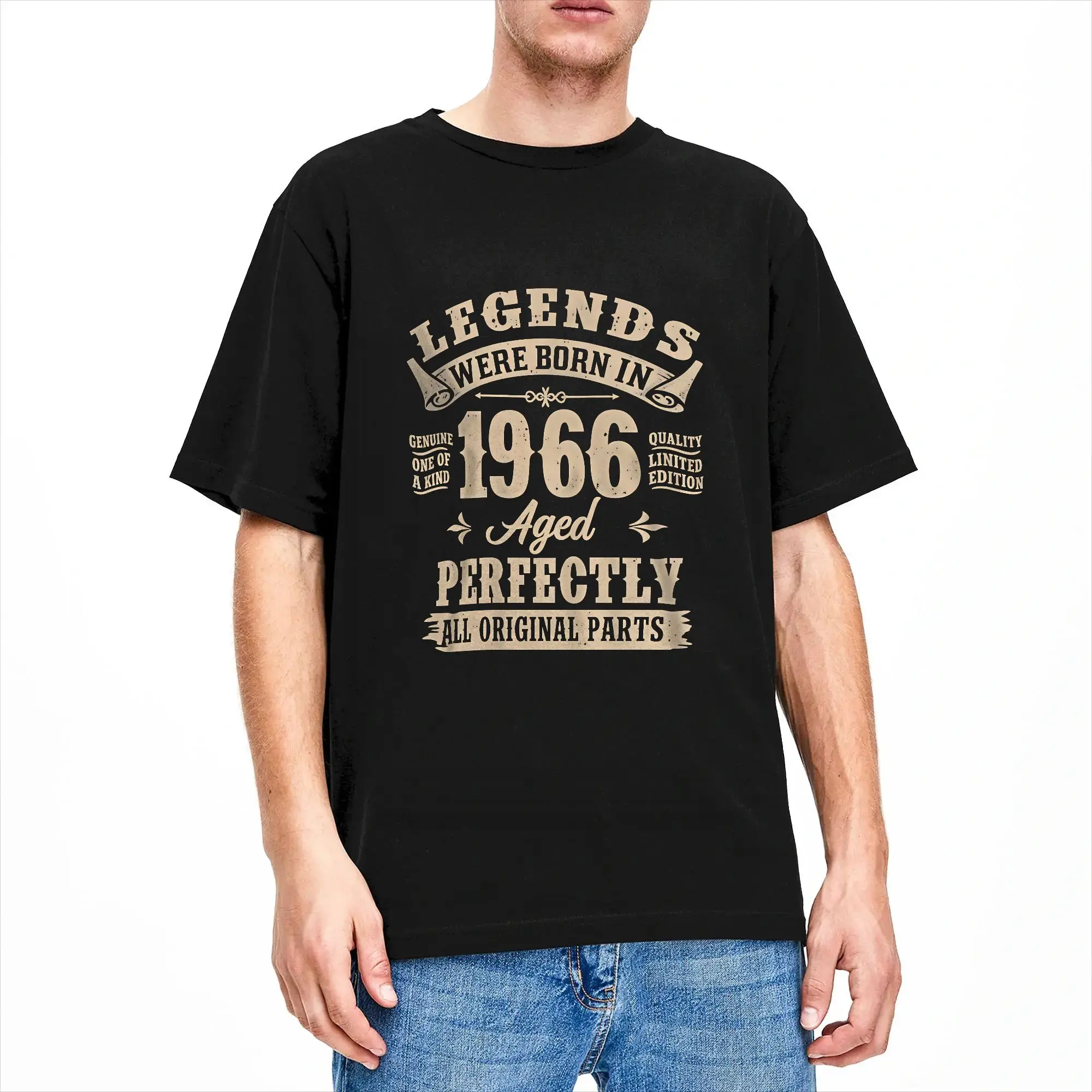 Legends were Born in 1966 Vintage Milestone Year Aged Perfectly T-Shirt for Men  Humorous Pure Cotton Tees Round Neck T Shirts