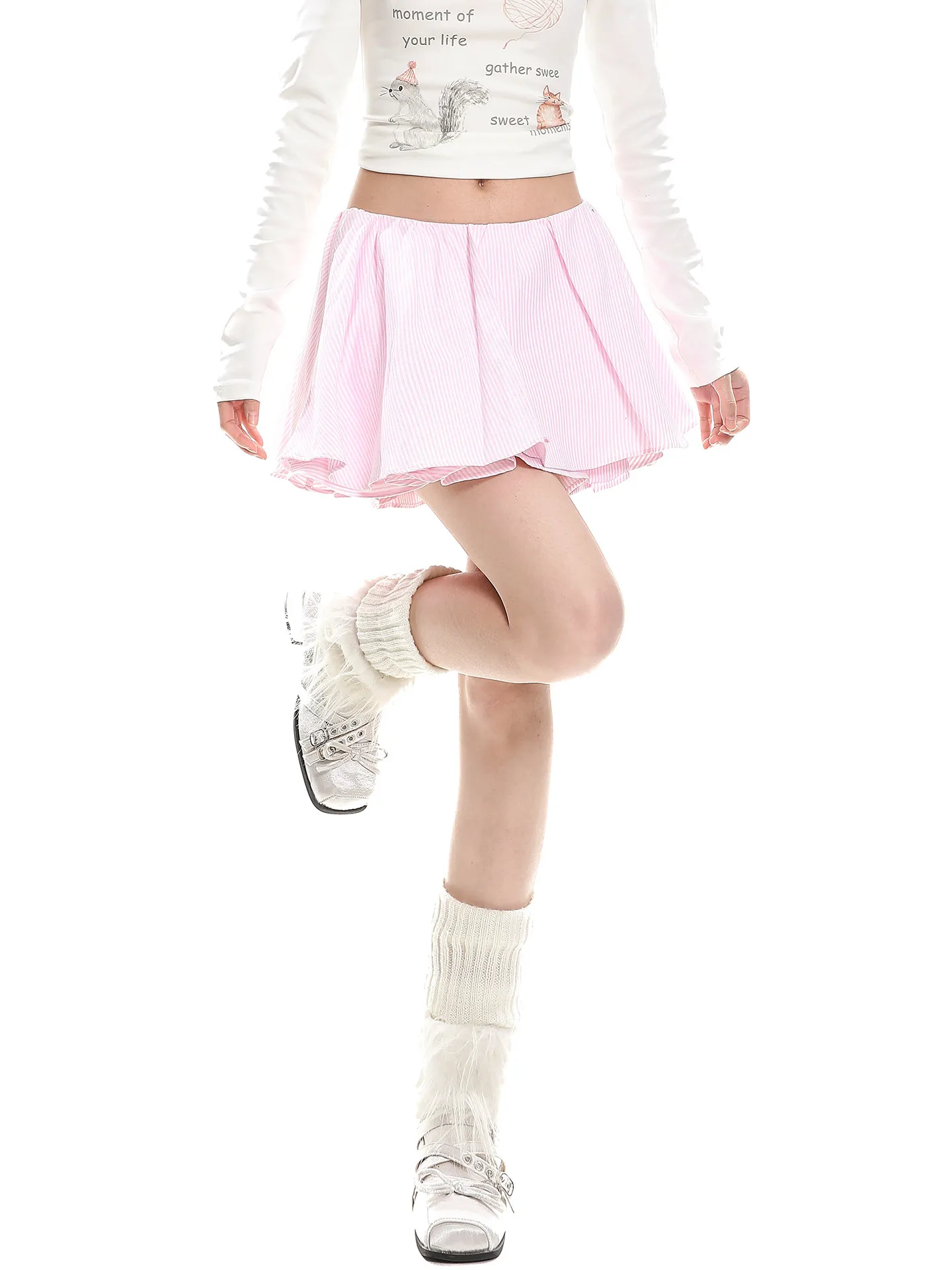 

Sweet Floral Pleated Skirt Women's High Waist A-Line Bubble Skirt Spring Collection Student Girl ort Skirt f Body