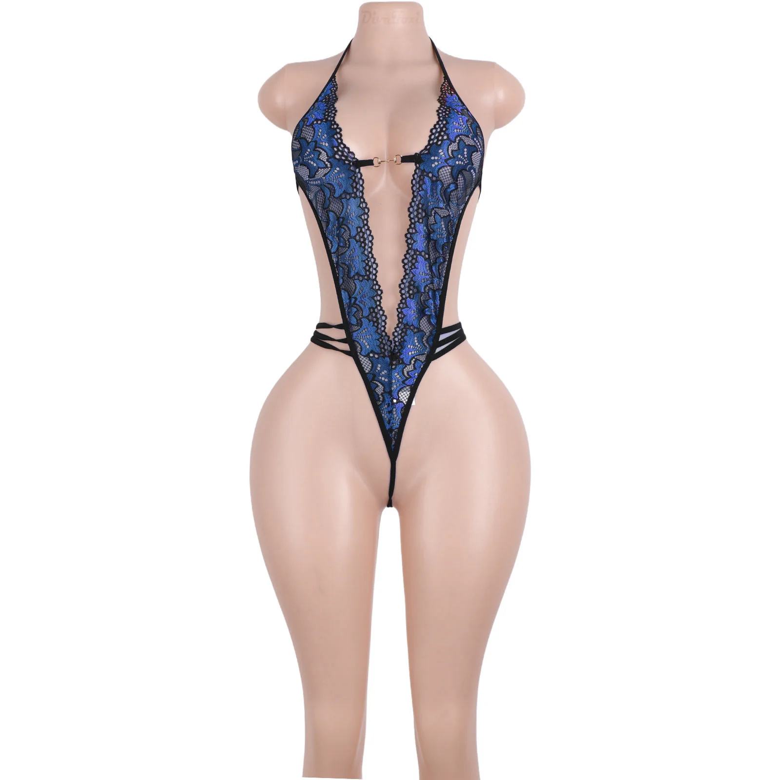 レース柄ホルターネックランジェリーTバックビキニボトルガールエキゾチックダンスウェアプリントシアーメッシュサマーストリッパー衣装卸売