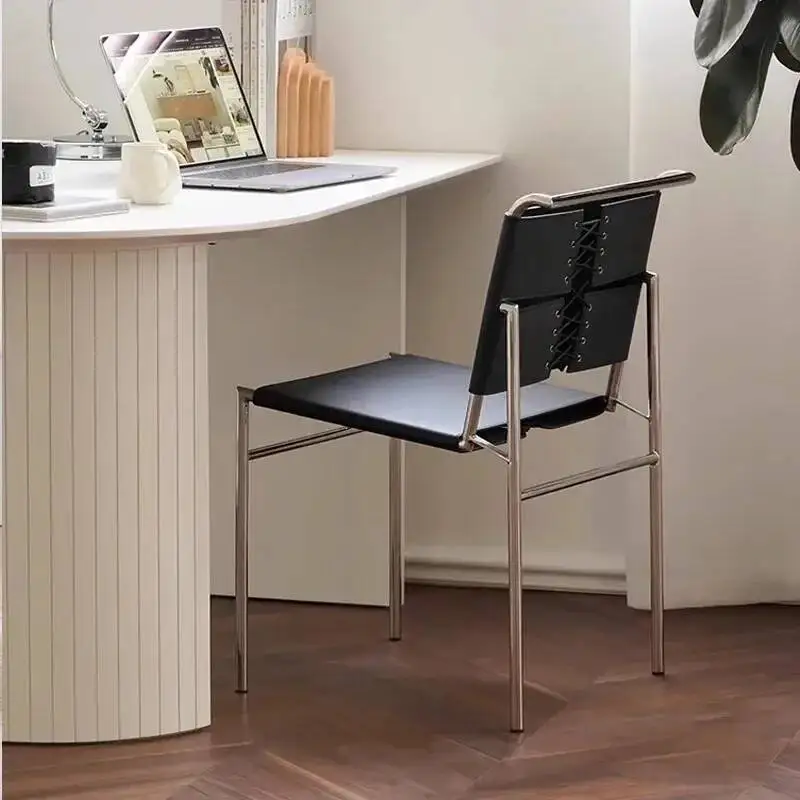 

Dining Chair Leather Stainless Saddle Steel Designer Kitchen Chairs Backrest Metal Legs for Living Room Furniture Silla Comedor