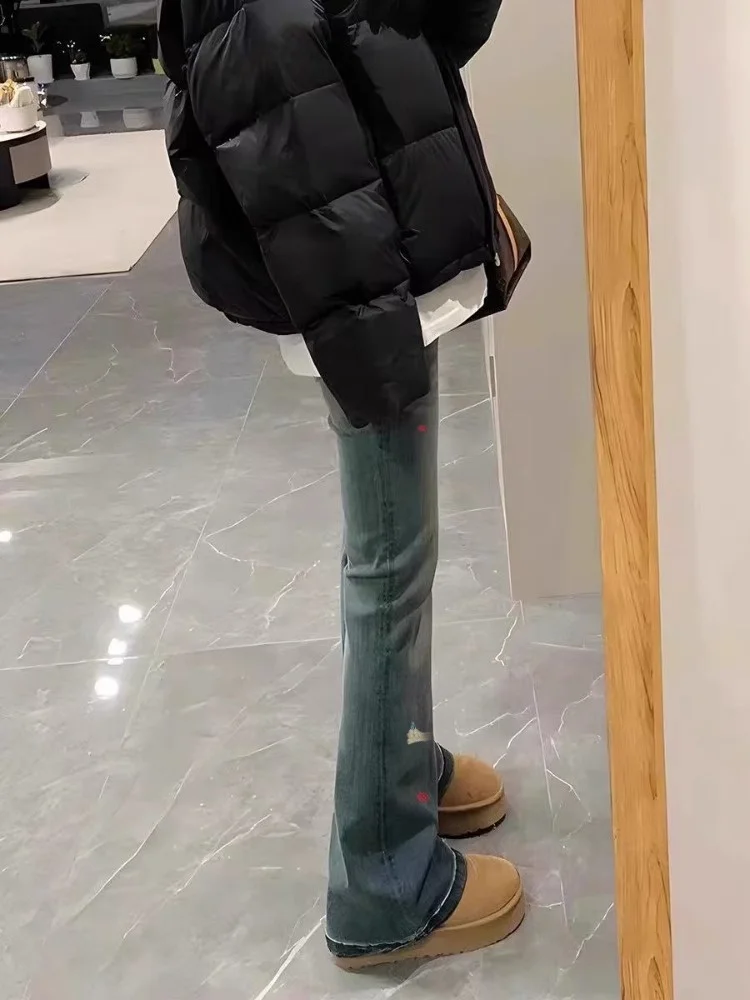 Plus Size Fce Foderato Thiened Micro Svasato Denim Jeans Donna Autunno Inverno Plus Size Vita alta Dimagrante Elastico dritto...