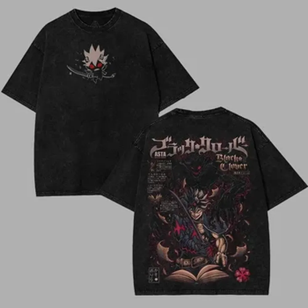 Black Clover Asta Anime Printed T-shirt For Men‘s Clothing Hip Hop Y2k Vintage Washed Oversized T Shirrt Casual Cotton Tee Tops