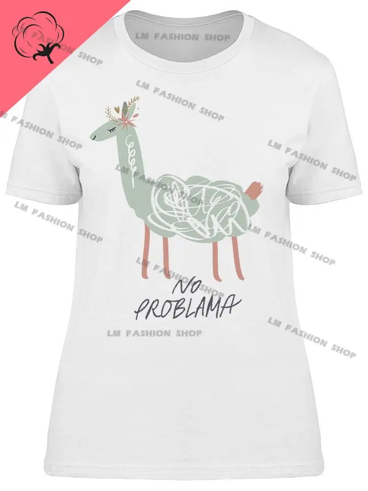 Cute No Problama Llama Graphic TShirts Men's Clothing Short Sleeve Tops Cotton Tees Women's Printed T-Shirt