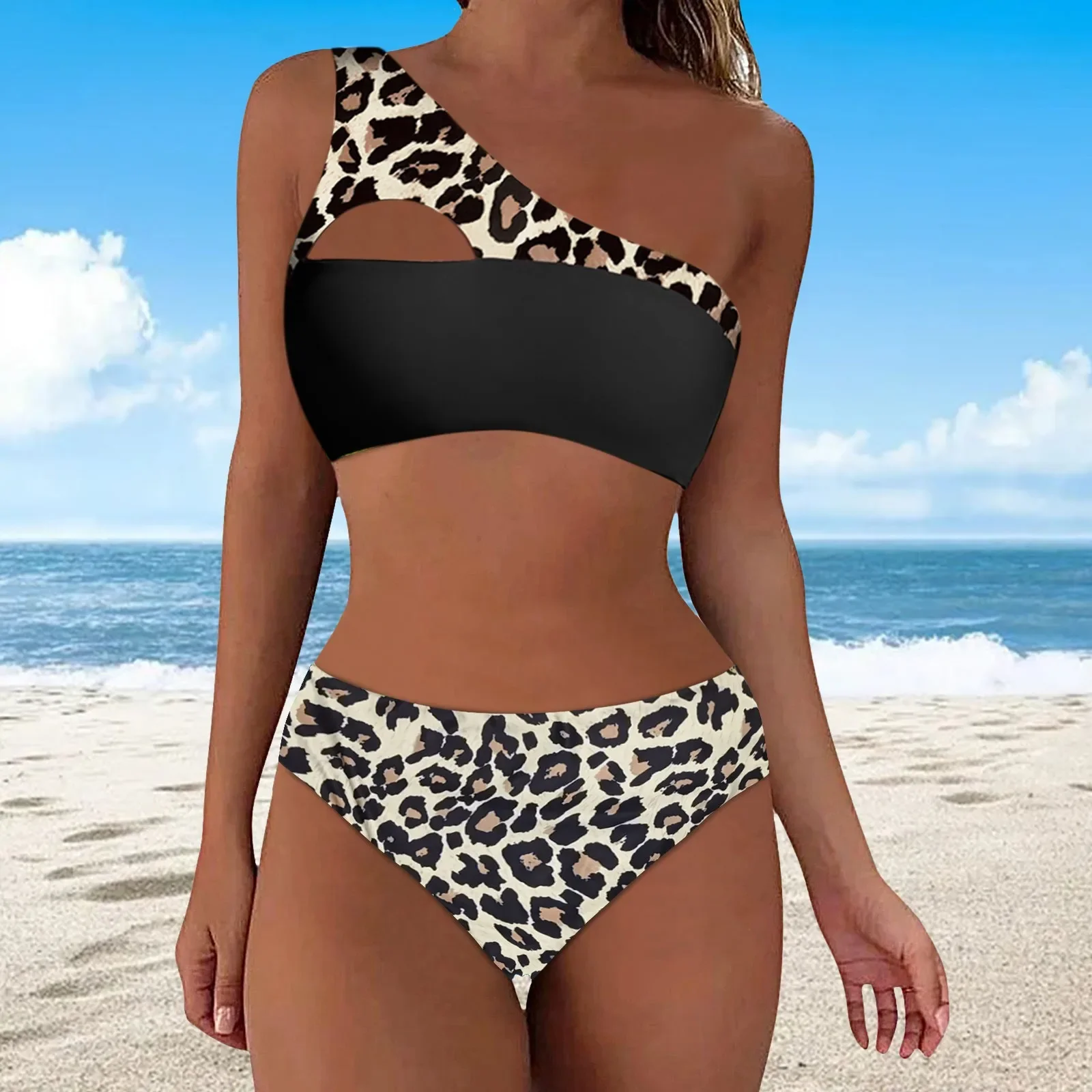 Женские комплекты бикини, двусторонний топ с вырезом на одно плечо и средней талией, женские шорты из двух предметов, купальник с лямкой на шее, купальник из двух предметов