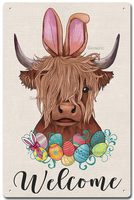 Happy Easter Easter Highland Cow Welcome Spring Decoration Tin Sign Home Decor Home Art Metal Signs Wall Art Wall Decor Poster 6