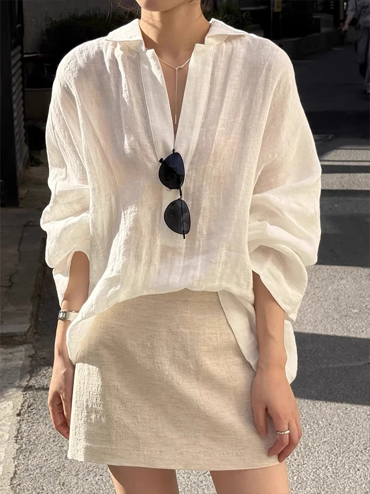 

Elegant White Long Sleeve UV Protection Shirt Women's Summer Thin Breathable Loose Casual Air Conditioner Cover up Top