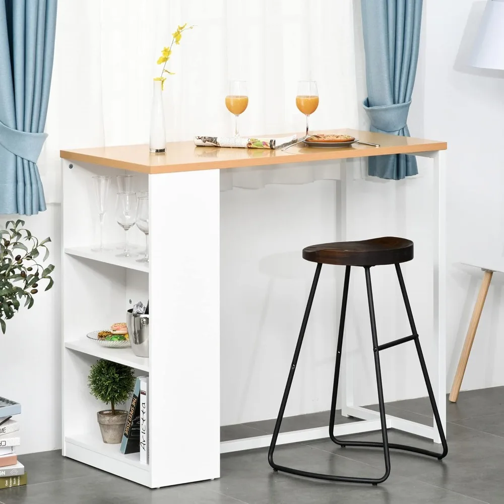 

Modern Bar Table, High-legged Dining Table with 3 Storage Shelves