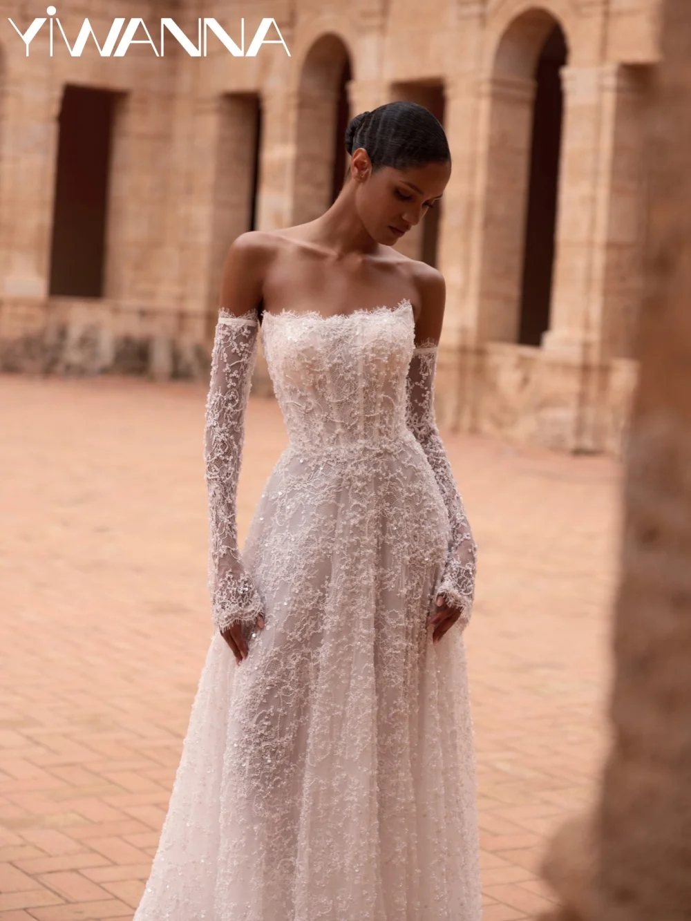 New Arrival Gorgeous Wedding Dress Lace Beaded Detachable Sleeve Bridal Gown Customized Romantic A-line Long Dresses For Bride