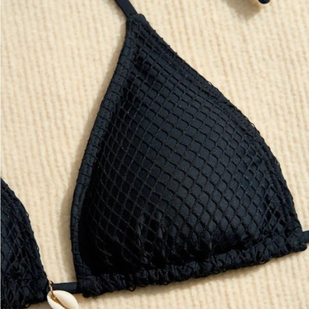Casual Mesh 3 in 1 Swimwear Set Slim Fit Deep-V Bikini Bathing Suit Lace Up Beachwear Clothing Sleeveless Swimsuit Swimming Pool