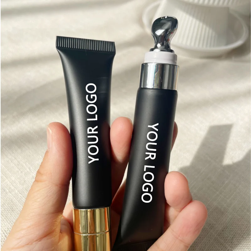 【تخصيص الشعار】50 قطعة 15 مللي أنبوب أسود بلوري سبائك الزنك الذهبي فضي تدليك كريم عين الشفاه الصقيل تغليف زيت الشفاه
