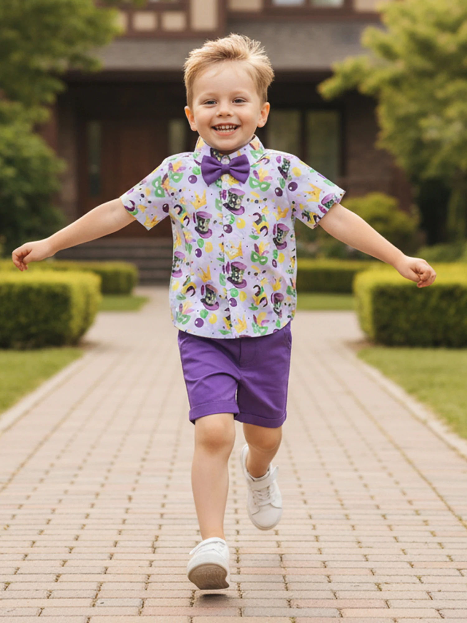 

Летний карнавальный комплект одежды для мальчиков с цилиндром и принтом на пуговицах с короткими рукавами и однотонными шортами для стильного образа