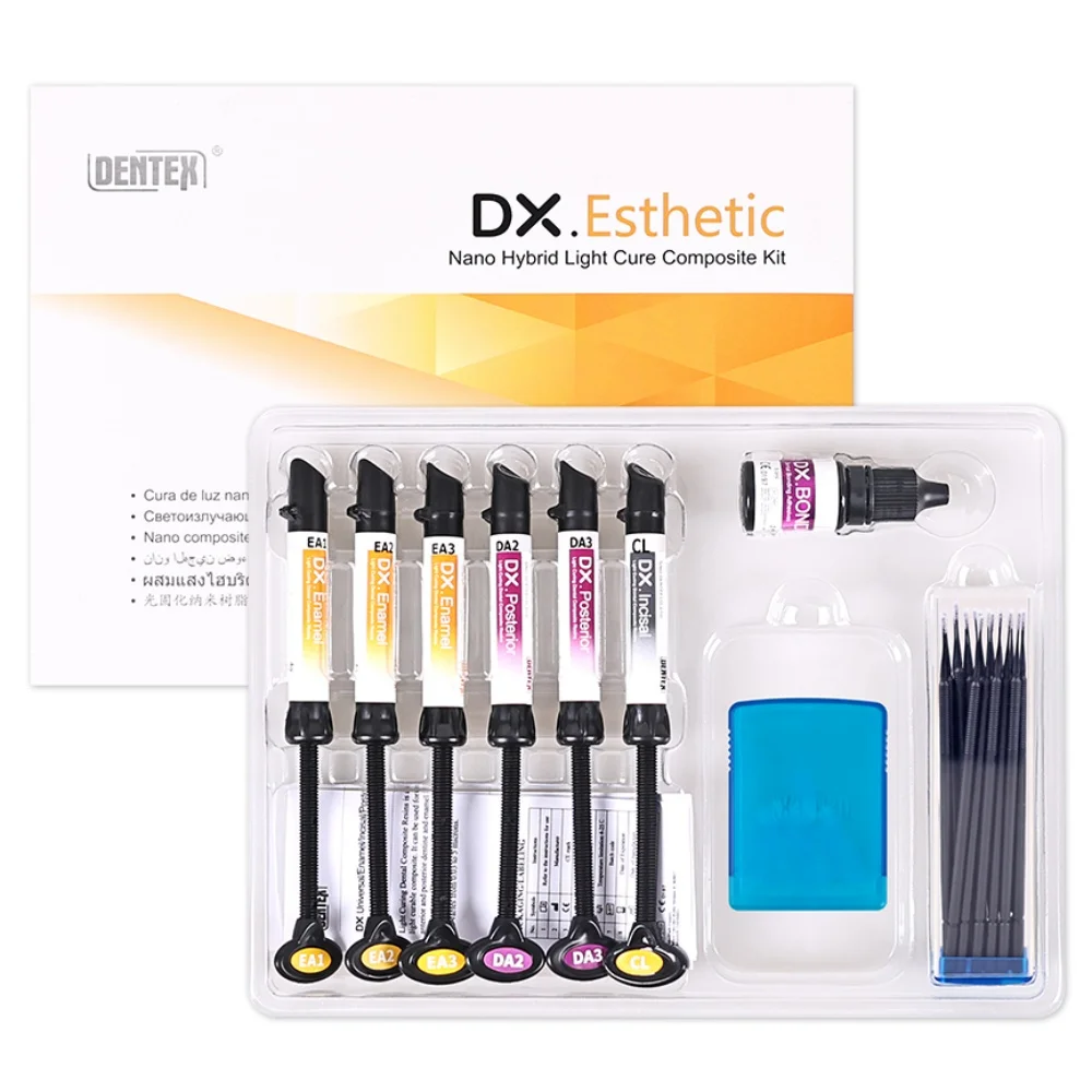 Kit de résine composite nano-hybride photopolymérisable Dentex pour la restauration des dents antérieures et postérieures, matériau de remplissage orthodontique