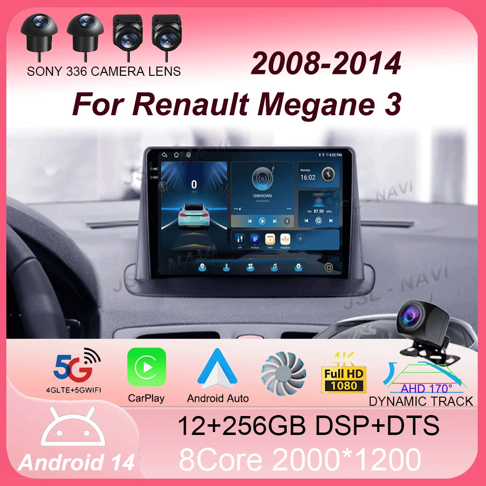 Car Radio Android14 For Renault Megane 3 Fluence Samsung SM3 2008 2009 20010 - 2014 Navigation Multimedia Player DSP BT Carplay