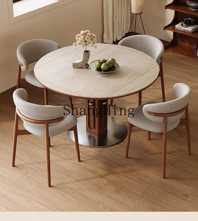 

SM medieval travertine rock slab round table retro dining table household small apartment solid wood dining table