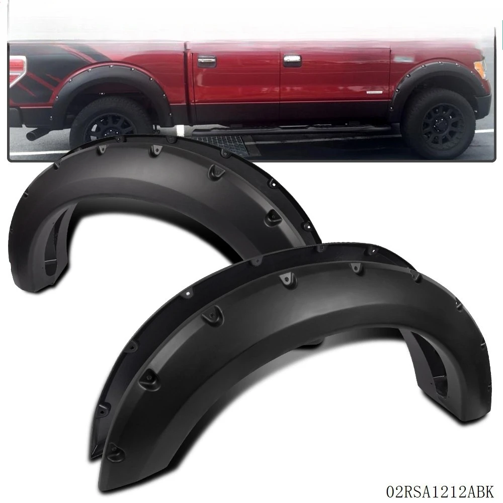 

Fit For 04-08 F150 Styleside Offroad Black Pocket Rivet Bolt On Fender Flares